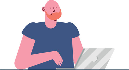 bald man using laptop