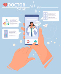 User video calling doctor using app vector