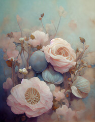 Pastel Vintage Flowers, Pink and Baby Blue Flowers