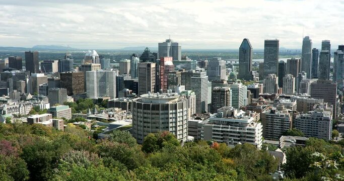 Urban city skyline from Mount Royal in Montreal, Canada