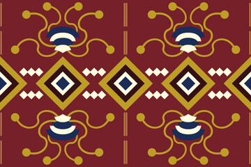 Ethnic fabric pattern geometric style. Sarong Aztec Ethnic oriental pattern traditional Crimson Red background. Abstract,vector,illustration. use for texture,clothing,wrapping,decoration,carpet.