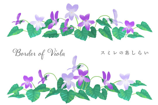 春らしい スミレの花のボーダー ベクターイラスト  水彩風