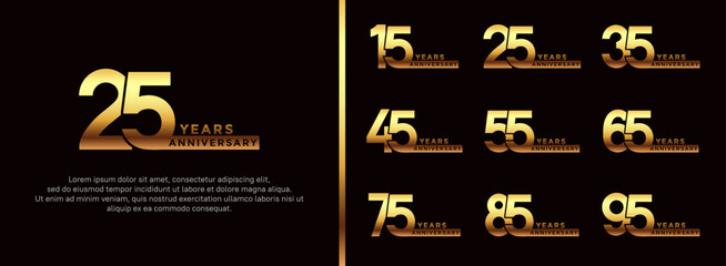 set of anniversary logo style golden color on black background for celebration