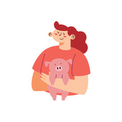 woman with pig farm animal