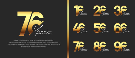 set of anniversary logo style gold and white color on black background for special moment