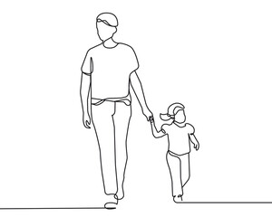Father with Baby Continuous One Line Drawing. Father Day Minimalist Illustration. Happy Family Minimal Line Art Sketch Drawing for Home Decor, Wall Art. Vector EPS 10 
