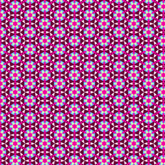 Fine abstract mosaic pattern with geometric floral motifs in vibrant pink