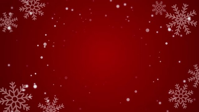 Christmas red background with snowfall and snowflakes