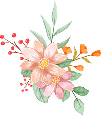 Fototapeta premium Orange Flower Arrangement with watercolor style