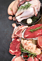 Different types of raw meat