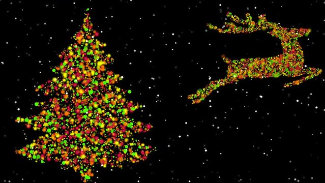 Flashing   Christmas tree and Deer on holiday background