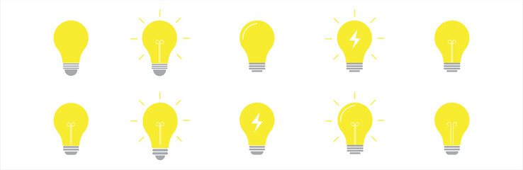 Light bulb icon set. Yellow Light bulb icon collection. Light bulbs idea sign and symbol. Innovation and inspiration icon. Vector illustration.