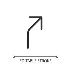 Road curves to right arrow pixel perfect linear ui icon. Following direction. Road sign. GUI, UX design. Outline isolated user interface element for app and web. Editable stroke. Arial font used