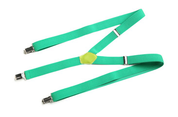 Green suspenders on white background