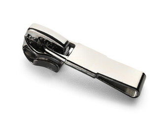 Metal zipper on white background
