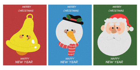 Christmas Card, Snow Man, Christmas Bell, Santa Claus Cartoon Set