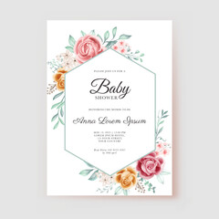 Flower yellow pink watercolor baby shower invitation template