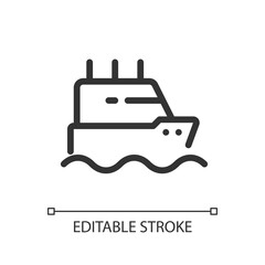 Ferry pixel perfect linear ui icon. Boat transporting passengers across sea. GPS navigation. GUI, UX design. Outline isolated user interface element for app and web. Editable stroke. Arial font used