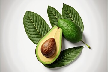 Illustration of Avocado and Leaves Isolated on White