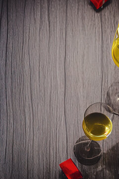 Top Down View Of Glass Of Wine On Table