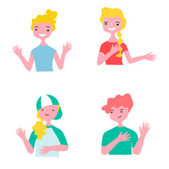 Set of cartoon boy and girls, Happy kid 's character. Modern flat vector illustration.