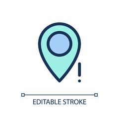 Wrong pin location pixel perfect RGB color ui icon. Missing place on map. Simple filled line element. GUI, UX design for mobile app. Vector isolated pictogram. Editable stroke. Arial font used