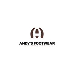 Simple design of letter A and footwear. Shoe sole logo design. Foot logo.