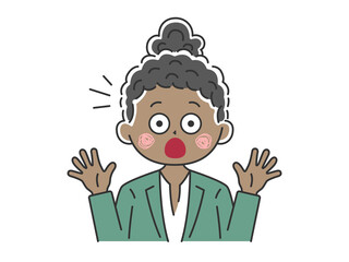 驚いてビックリする、黒人ビジネスウーマンのイラスト