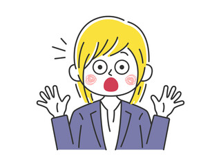 驚いてビックリする、白人ビジネスウーマンのイラスト