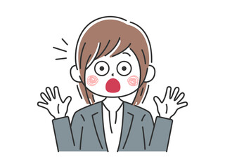 驚いてビックリする、ビジネスウーマンのイラスト