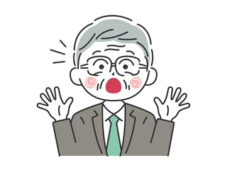 驚いてビックリする、年配ビジネスマンのイラスト