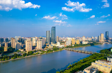 Fototapeta na wymiar Urban Environment of Yuyao River Section at Sanjiangkou, Ningbo, Zhejiang Province, China
