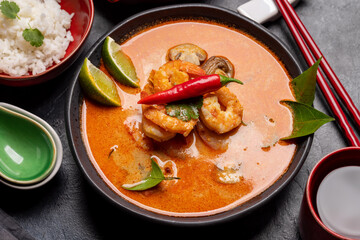 Thai Tom Yum Soup and bowl of rice