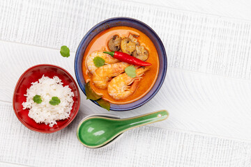 Thai Tom Yum Soup and bowl of rice