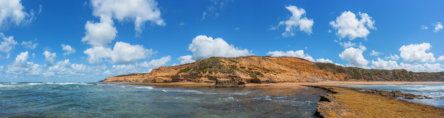 Fototapeta na wymiar Bells Beach to Jan Juc coastline panorama, Great Ocean Road, Victoria, Australia