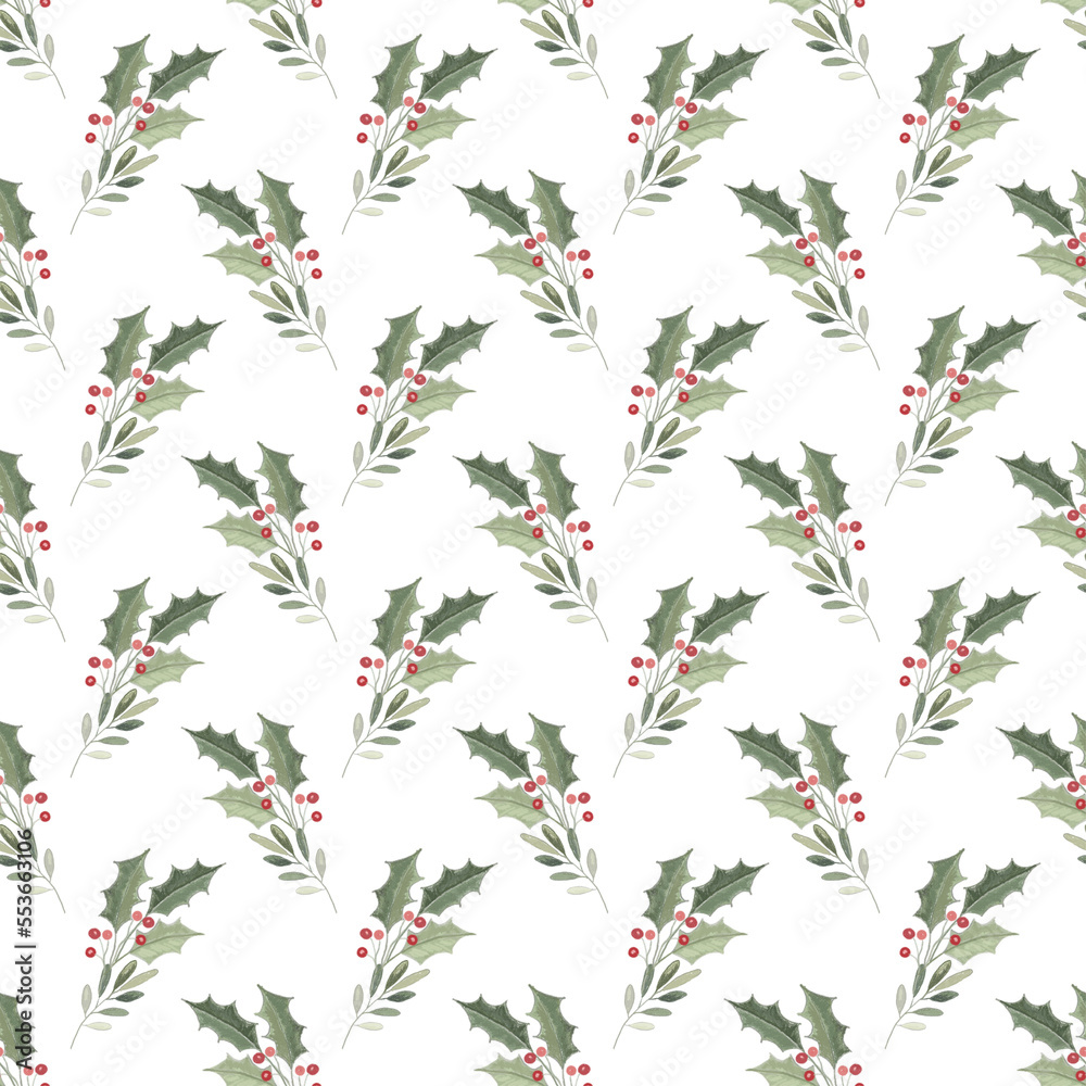 Wall mural decorative seamless pattern with holly branches