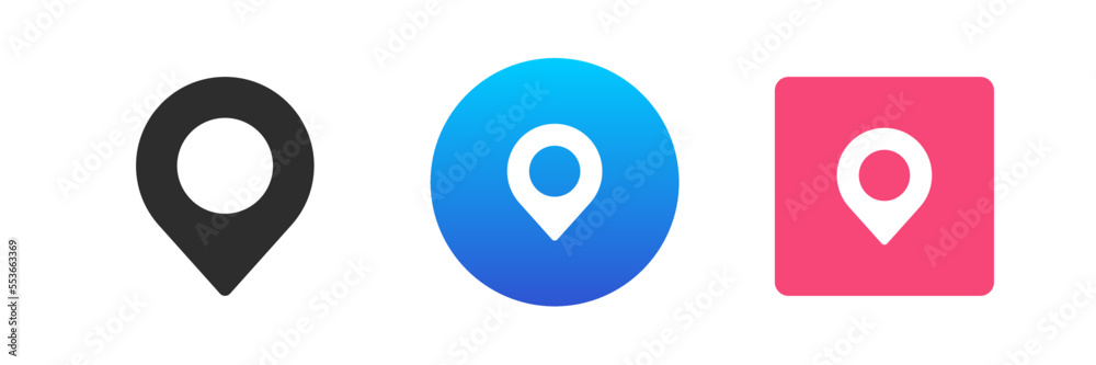 Poster map pin gps location searching pointer direction navigation icon set vector flat illustration