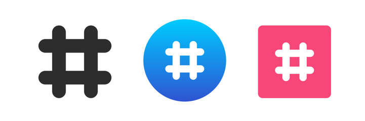 Obraz premium Hashtag symbol grid follow cyberspace communication chat mark icon set vector flat illustration