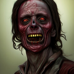 Portrait of a zombie, close up, Digital realistic illustration. Generative AI.
