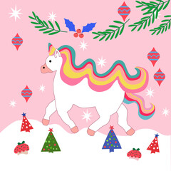 Santa claus unicorn different expressions set of cute
