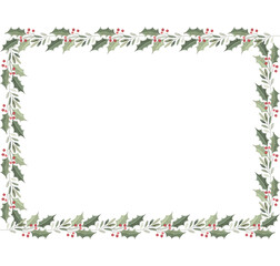 decorative frame with holly, berries and red ribbon