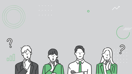 考えるポーズをとるビジネスパーソンのバナー素材