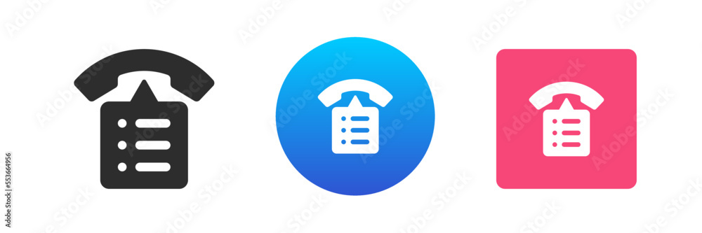 Poster phone book call telephone directory name address list data info communication icon set vector flat