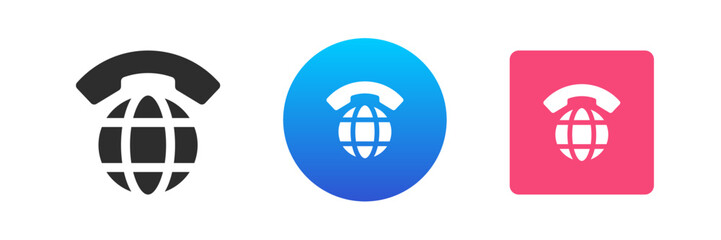 Internet phone call global communication wireless connection handset planet icon set vector flat
