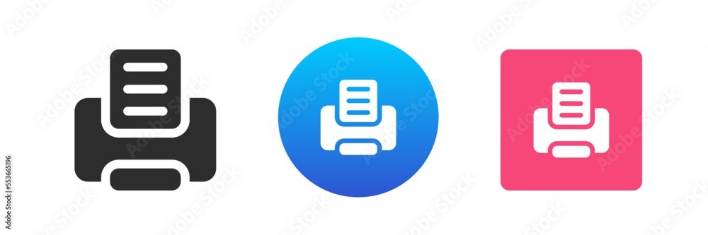 Poster document print technology device print connection ink machine electronic page icon set vector flat