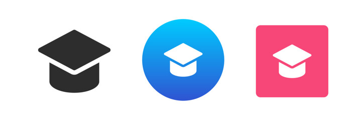 Graduation cap e learning distance education studying university college school icon set vector flat