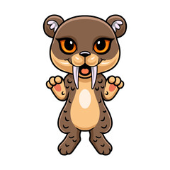 Cute little smilodon cartoon standing