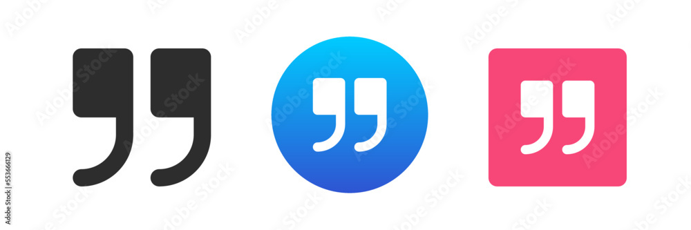 Poster quote double inverted comma texting message speech dialogue communication icon set vector flat