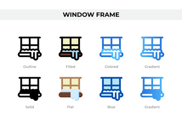 Window frame icons in different style. Window frame icons set. Holiday symbol. Different style icons set. Vector illustration