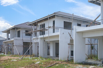 construction residential new house with prefabrication system in progress at building site